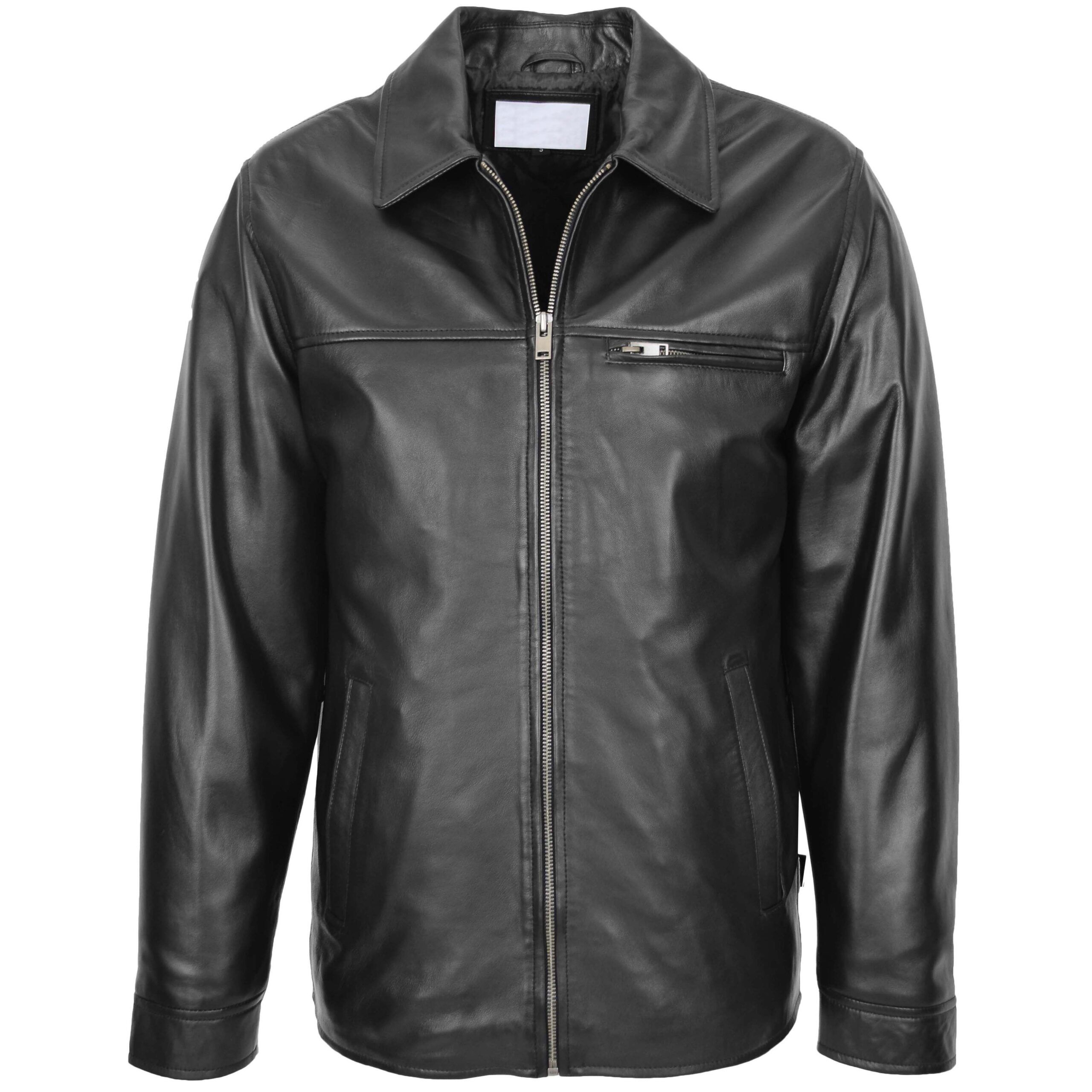Mens Soft Leather Plain Zip Box Casual Jacket Frank Nova Black