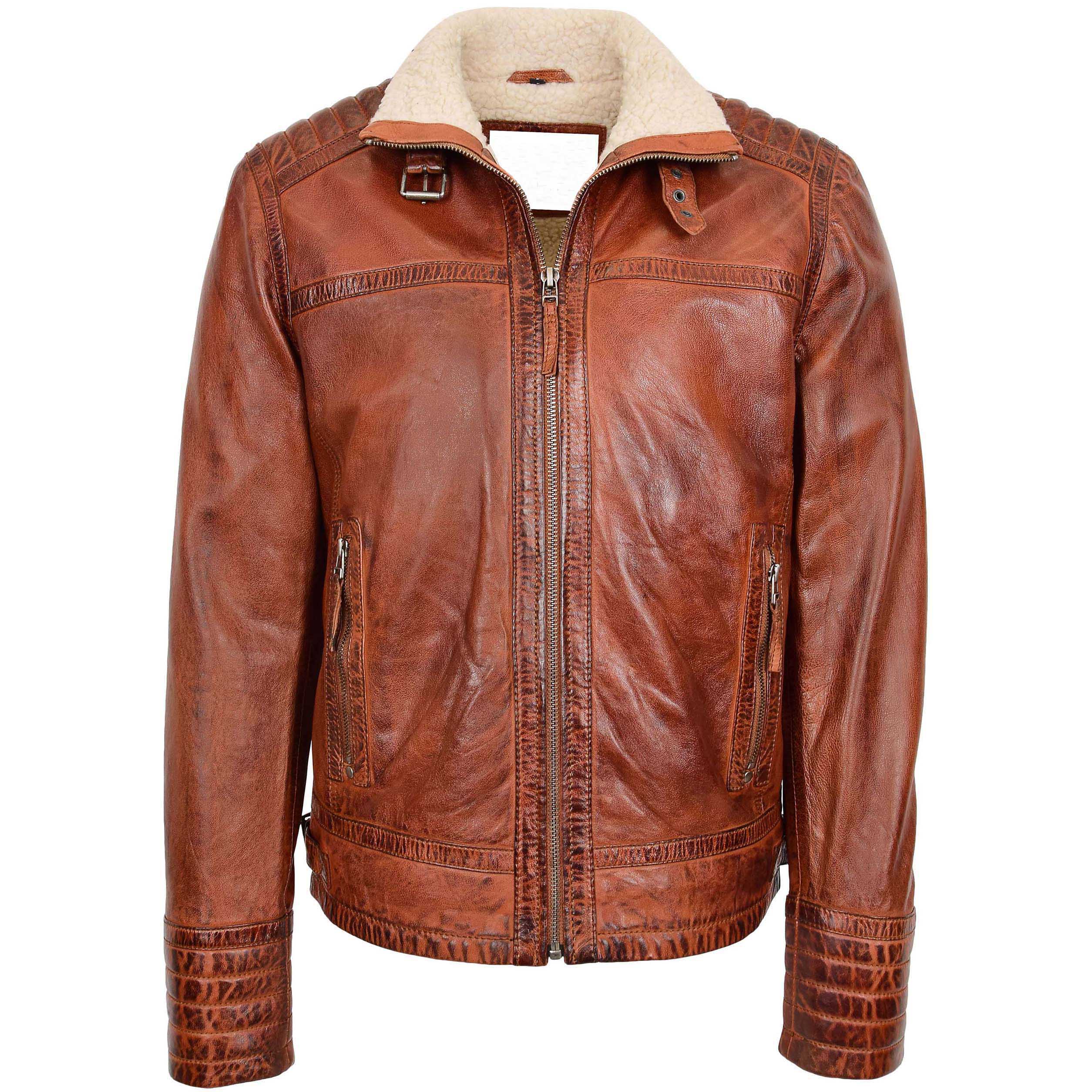 Mens Real Leather Sherpa Lined Jacket Alfie Zenith Brown