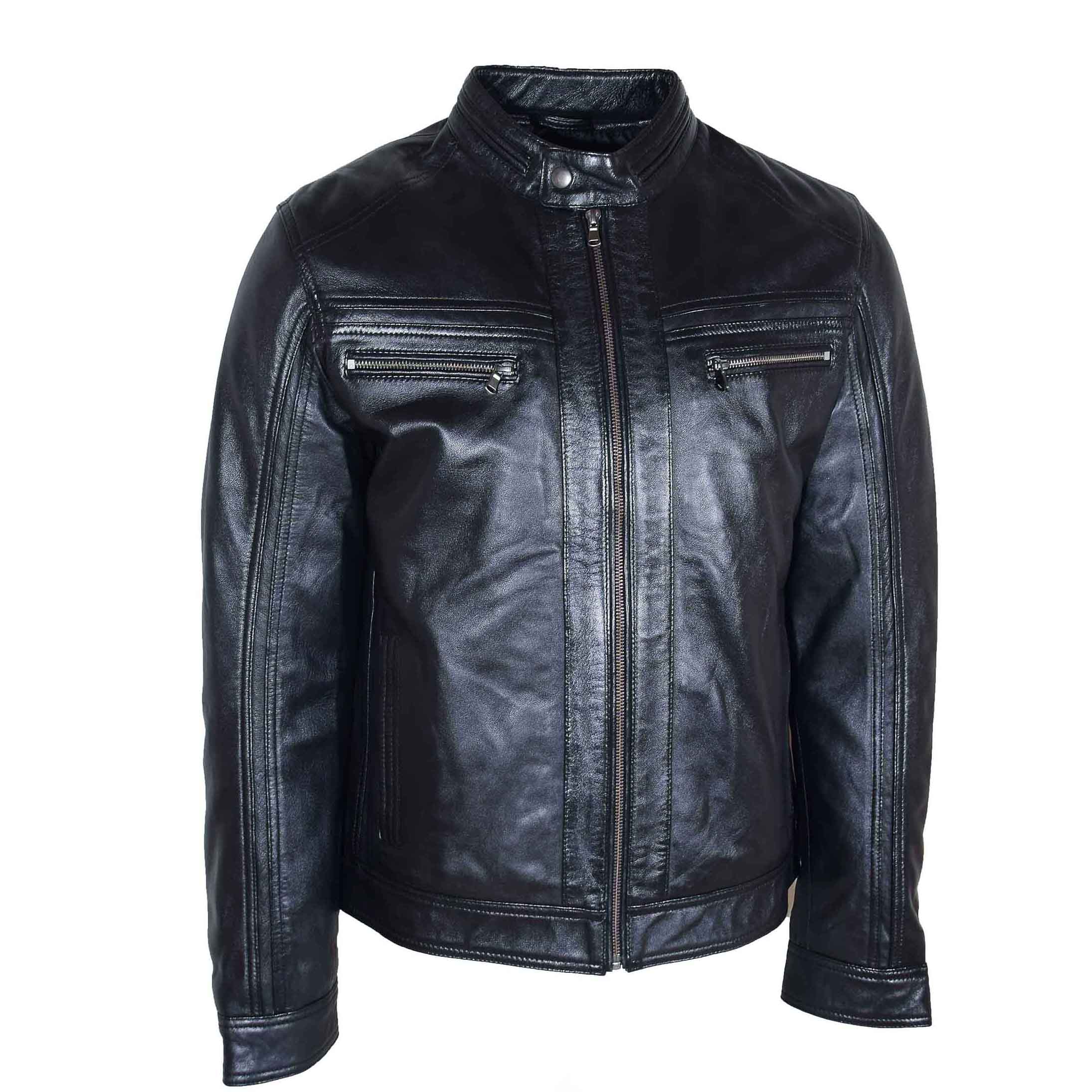 Mens Real Leather Biker Jacket Charlie Black - Image 1