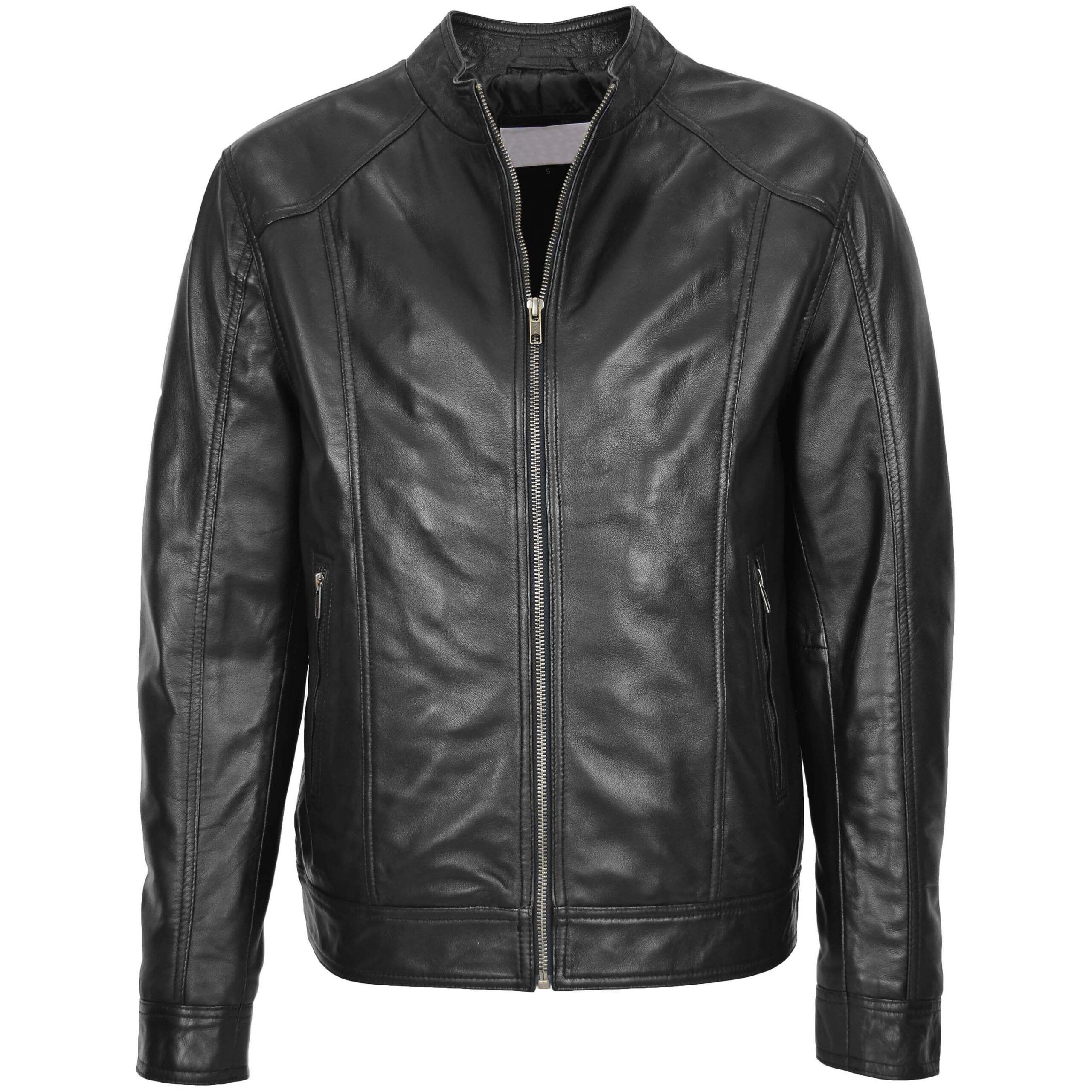 Mens Soft Leather Casual Plain Zip Jacket Matt Nova Black