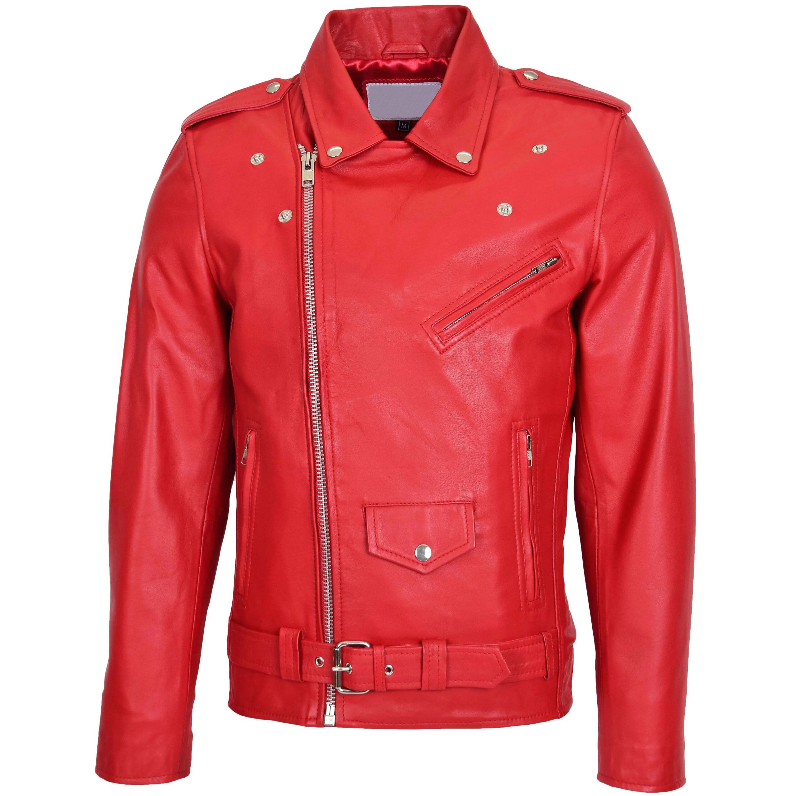 GENUINE RED STYLE REAL LEATHER MOTORCYCLE JACKET - Image 1