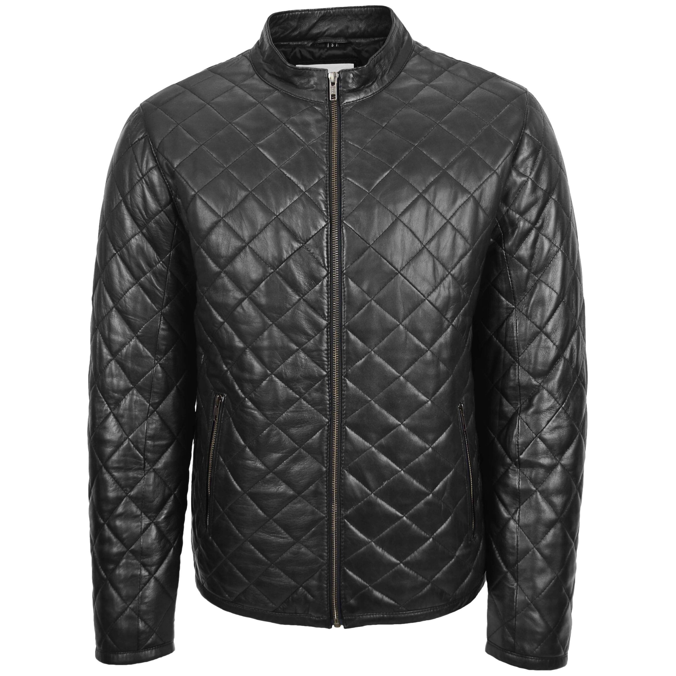 Men's Leather Quilted Jacket Cross Stitch Anorak Jeff Black - Image 1