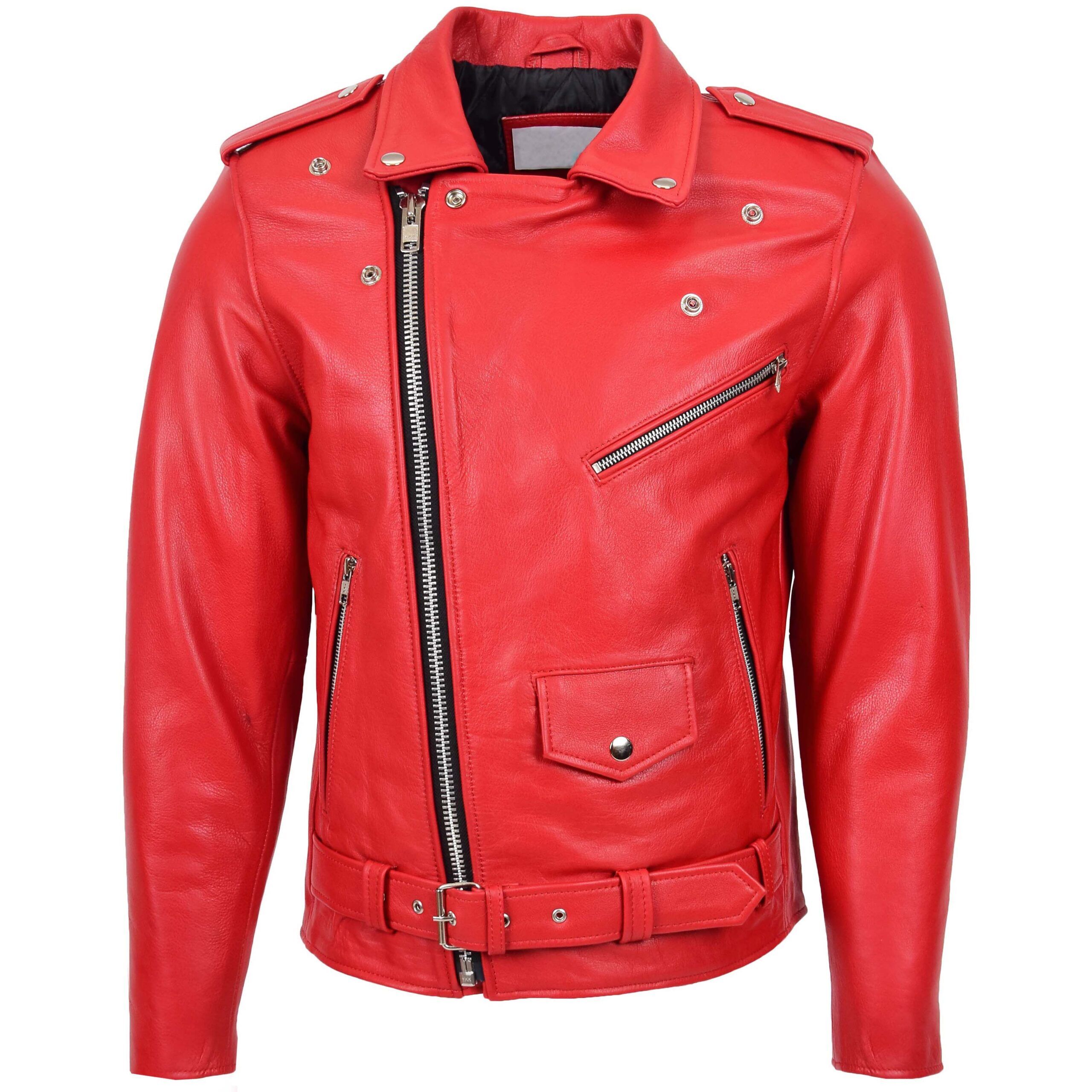 Men's Red Biker Jacket 100% Real Leather Lambskin Motorcycle Jacket - Image 1