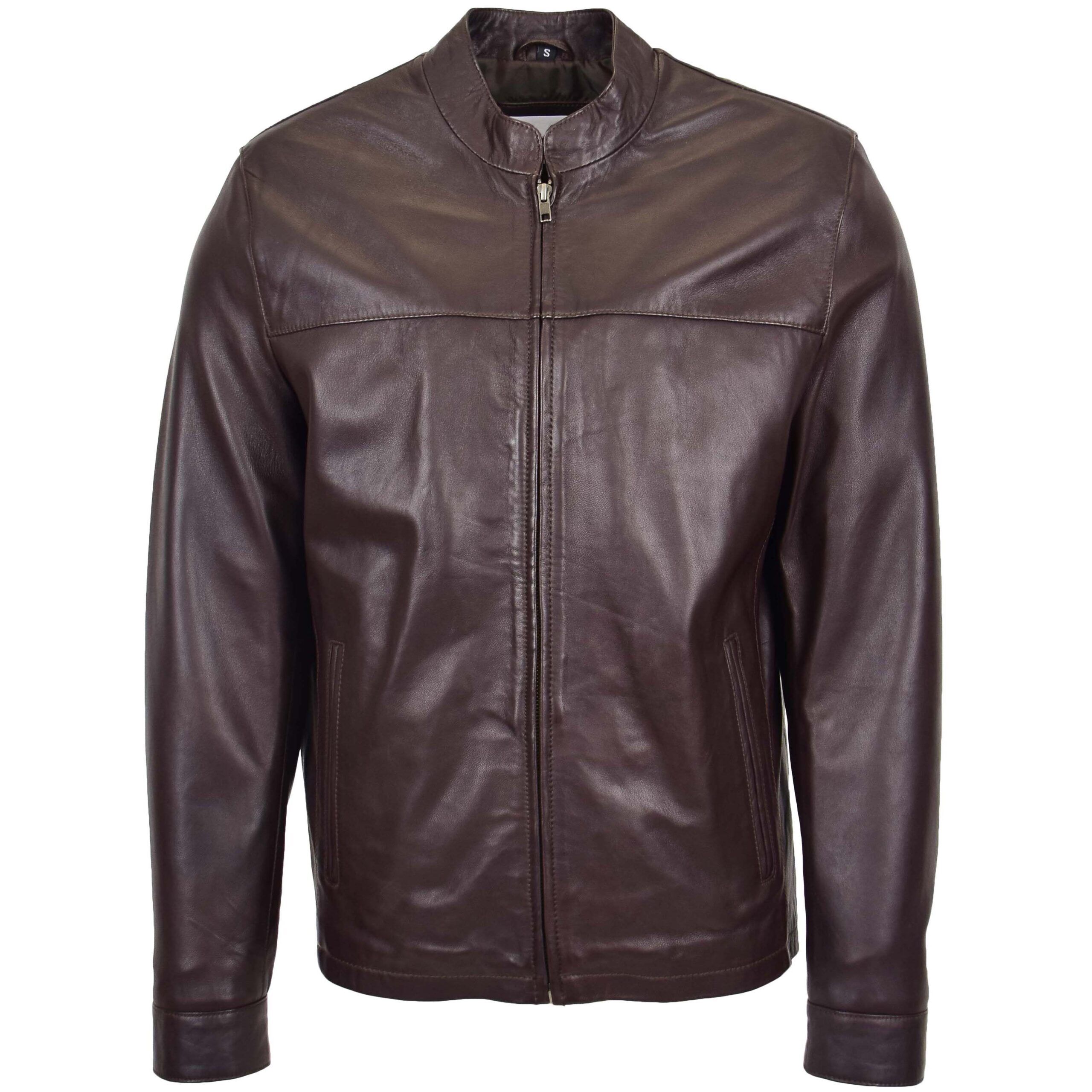 Mens Leather Standing Collar Jacket Paul Nova Black