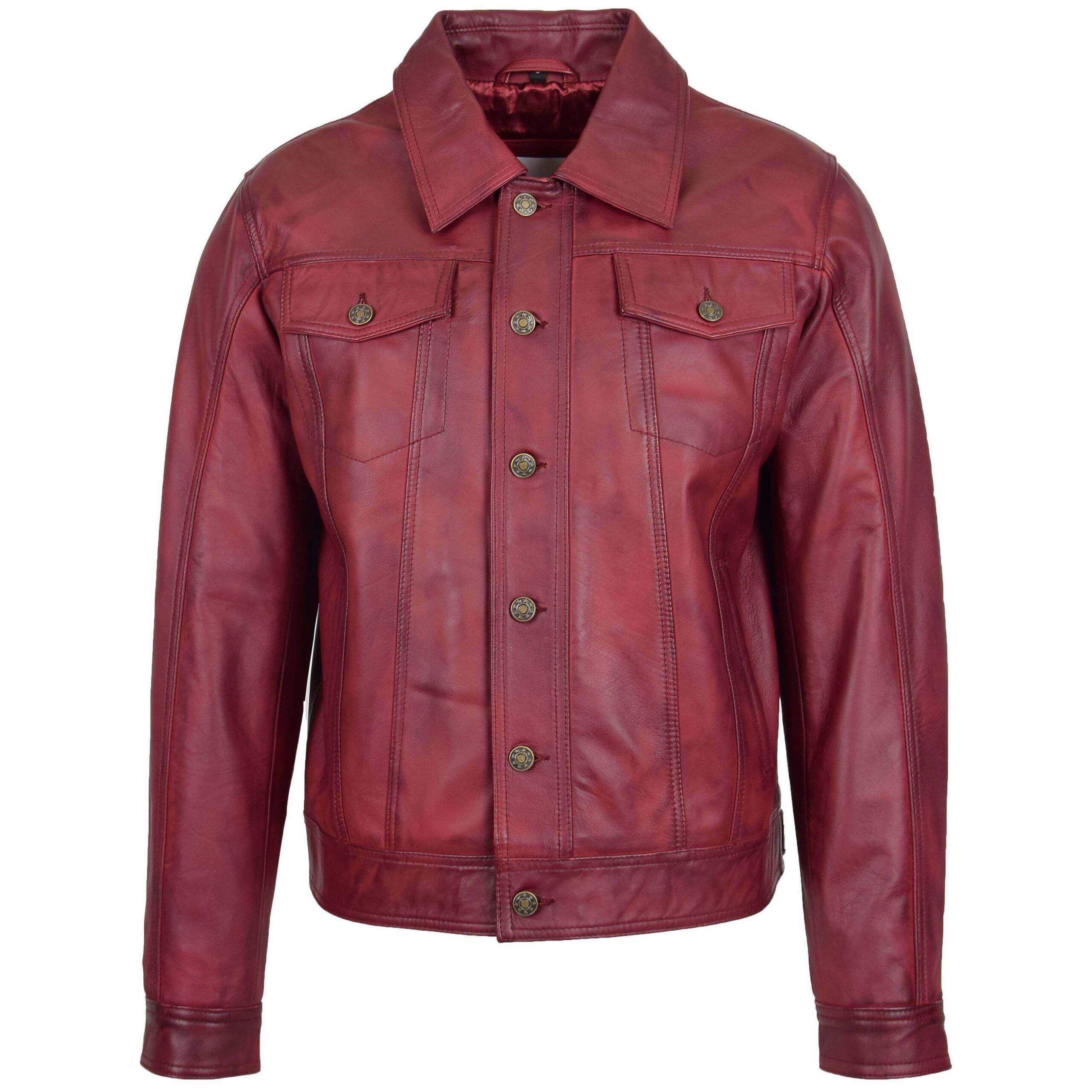 Men's Soft Leather Trucker Jacket Button Shirt Jacket - Image 1
