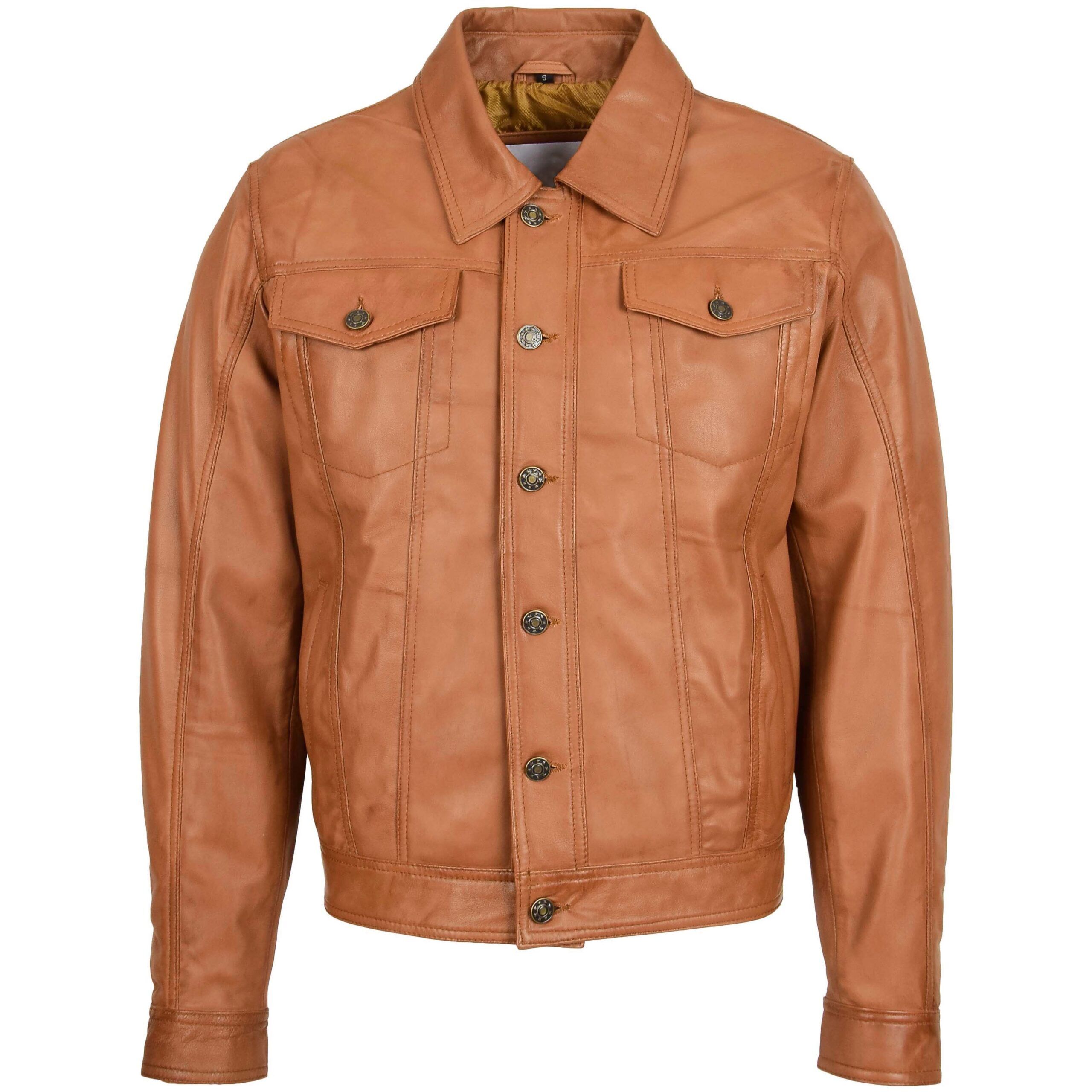 Mens Genuine Leather Lee Rider Terry Style Trucker Jacket - Image 1