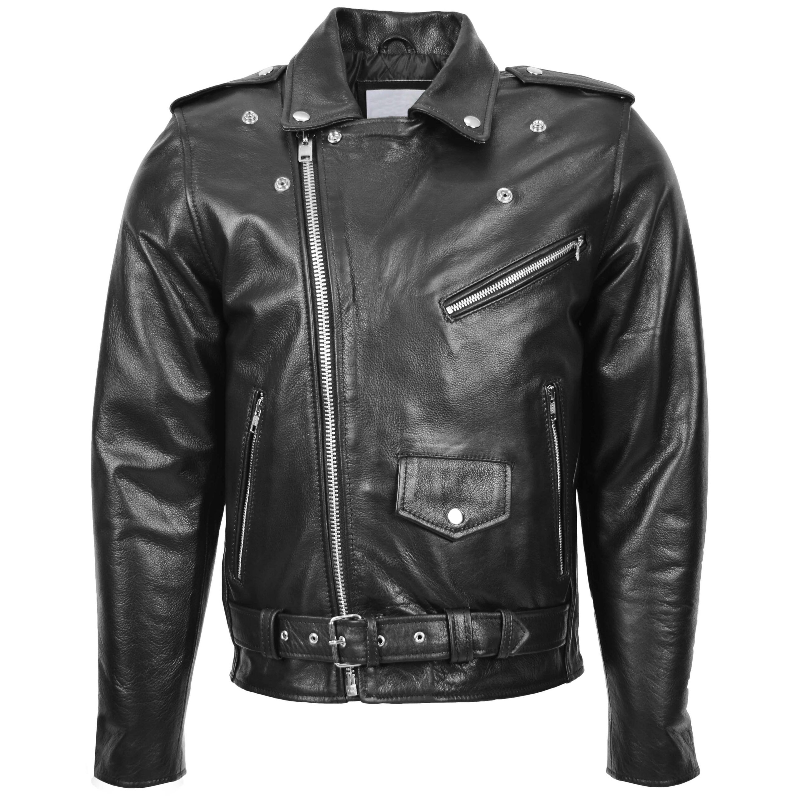 Mens Leather Fringes Brando Biker Style Jacket Wayne Black - Image 1