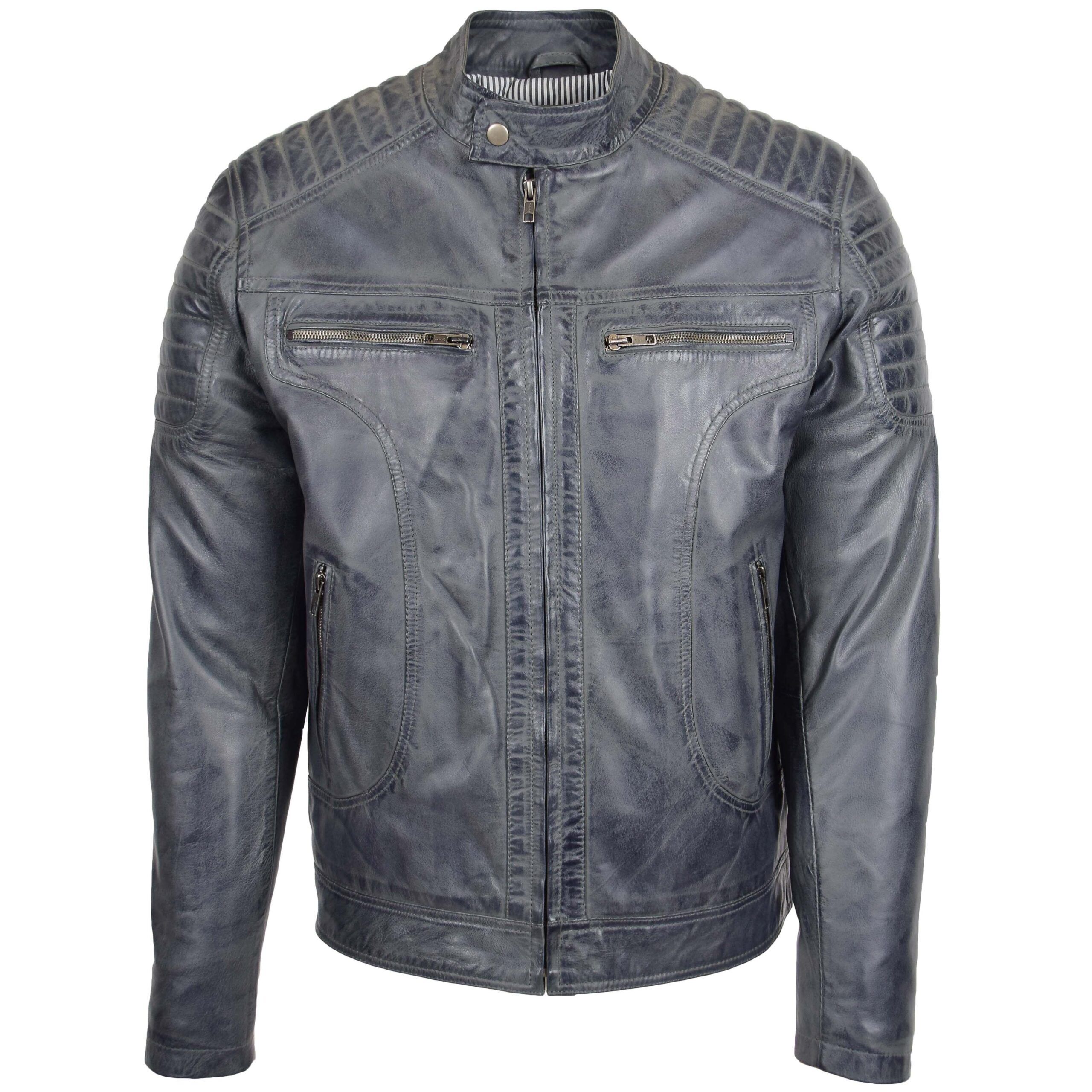 Mens Real Leather Biker Jacket Cafe Racer Style Eddi - Image 1