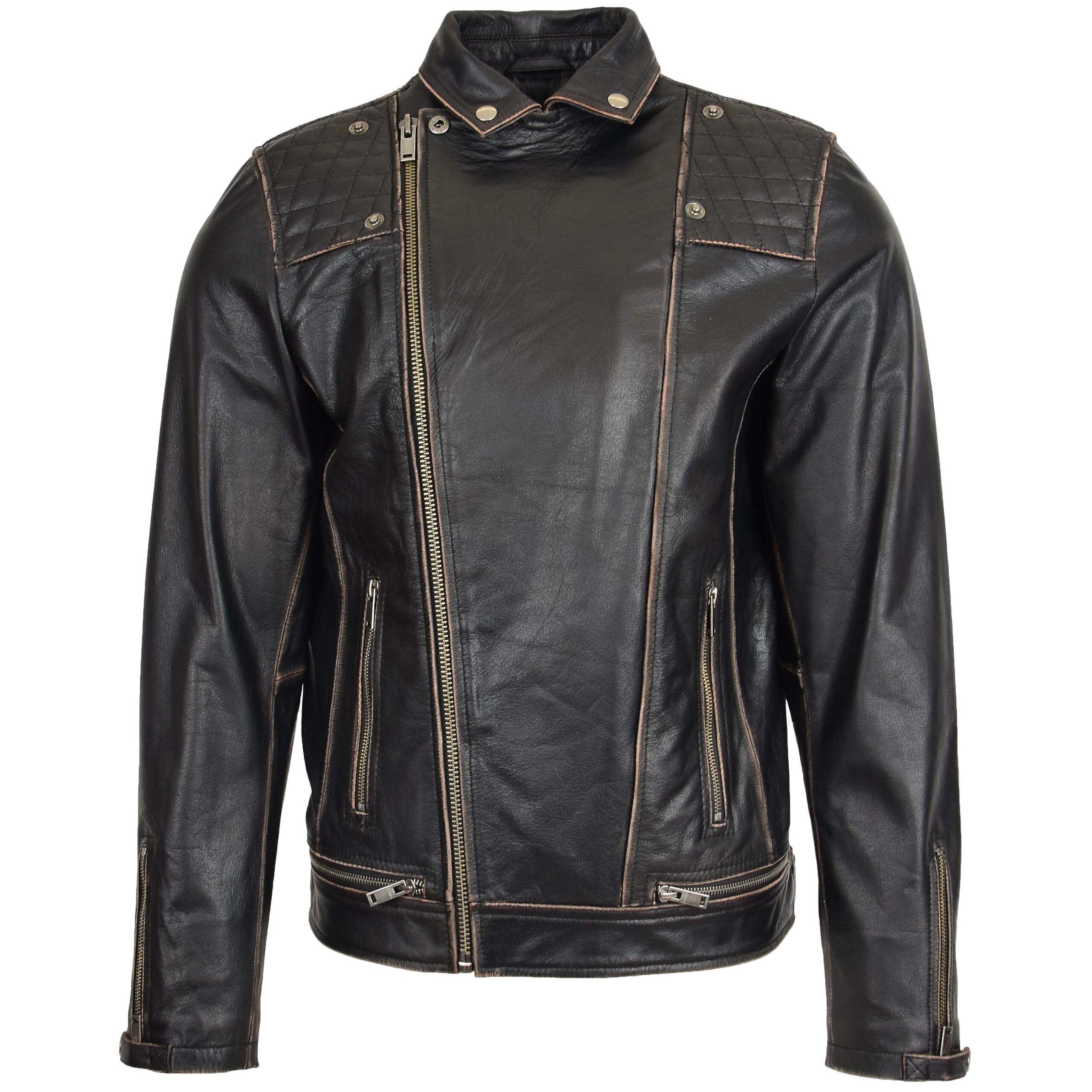 Men’s Vintage Black Leather Biker Jacket Brando Biker Style - Image 1