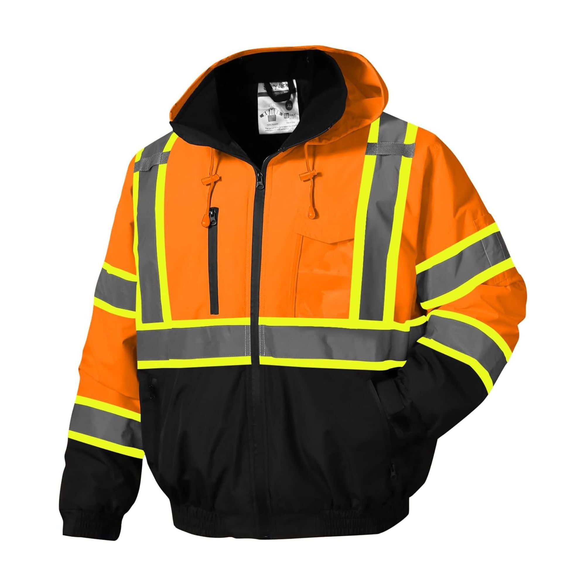 High Visibility Reflective Jackets for Men | Waterproof Class 3 Safety Jacket with Pockets | Hi Vis Orange Coats with Black Bottom | Mens Work Construction Coats for Cold Weather - Image 1